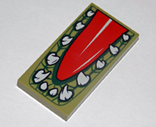 Part 87079pb0158 - Tile 2 x 4 with Red Tongue and Crocodile Teeth Pattern - De BrickPlaats