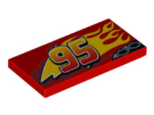 Part 87079pb0422L - Tile 2 x 4 with Lightning, Exhaust Pipes, Centered '95' and Flames Pattern Model Left Side - De BrickPlaats