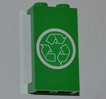 Part 87544pb006 - Panel 1 x 2 x 3 with Side Supports - Hollow Studs with Recycling Arrows on Green Background Pattern (Sticker) - Set 4432 - De BrickPlaats