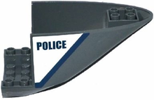 Part 87616pb006 - Aircraft Fuselage Aft Section Curved Bottom 6 x 10 with Dark Blue Line and 'POLICE' on White Background Pattern on Both Sides (Stickers) - Set 60067 - De BrickPlaats