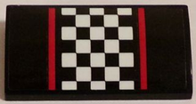Part 88930pb052 - Slope, Curved 2 x 4 x 2/3 with Bottom Tubes with Red Stripes and Black and White Checkered Pattern (Sticker) - Set 60084 - De BrickPlaats