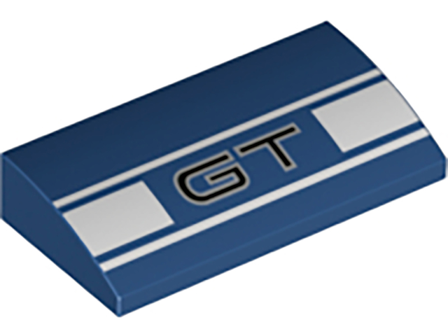 Part 88930pb095 - Slope, Curved 2 x 4 x 2/3 with Bottom Tubes with 'GT' and White Stripes Pattern - De BrickPlaats