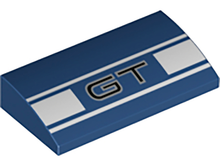 Part 88930pb095 - Slope, Curved 2 x 4 x 2/3 with Bottom Tubes with 'GT' and White Stripes Pattern - De BrickPlaats