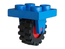 Part 8c02 - Plate, Modified 2 x 2 with Wheel Holder Bottom with Red Wheel with Black Tire Offset Tread Small (8 / 3464c02) - De BrickPlaats