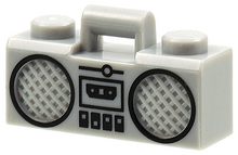 Part 93221pb03 - Minifigure, Utensil Radio Boom Box with Bar Handle with Black Cassette Player, Switches and Rimmed Speakers Pattern - De BrickPlaats