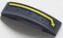 Part 93273pb182 - Slope, Curved 4 x 1 x 2/3 Double with Dark Azure and Yellow Bent Arrow and Rust Stains Pattern (Sticker) - Set 70422 - De BrickPlaats
