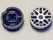 Part 93595pb02 - Wheel 11mm D. x 6mm with 8 'Y' Spokes with Silver Outline Pattern - De BrickPlaats