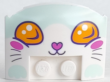 Part 93604pb010 - Wedge 3 x 4 x 2/3 Triple Curved with Cat Face, Bright Light Orange Eyes, Dark Pink Nose and Ovals on Cheeks, Light Aqua Forehead and Paws Pattern - De BrickPlaats