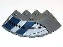 Part 95188pb14R - Brick, Round Corner 6 x 6 with Slope 33 Edge, Facet Cutout with Dark Blue Stripes and Black Lines Pattern Model Right (Sticker) - Set 75013 - De BrickPlaats