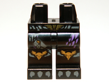 Part 970c00pb0230 - Hips and Legs with Gold Belt Buckle and Raven Knee Pads, Dark Purple Feathers and Dark Bluish Gray Talons Pattern - De BrickPlaats