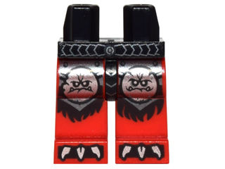 Part 970c05pb16 - Hips and Red Legs with Silver Belt, Round Monster Face Emblems and Claws and Black Fur Pattern - De BrickPlaats