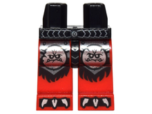 Part 970c05pb16 - Hips and Red Legs with Silver Belt, Round Monster Face Emblems and Claws and Black Fur Pattern - De BrickPlaats