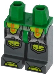 Part 970c85pb15 - Hips and Dark Bluish Gray Legs with Orange and Gold Circuitry, Silver Armor and Lime Knee Pads and Boots Pattern - De BrickPlaats
