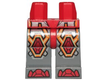 Part 970c85pb27 - Hips and Dark Bluish Gray Legs with Red Armor and Orange and Yellow Circuitry, Red Hexagonal Knee Pads and Red Boots Pattern - De BrickPlaats
