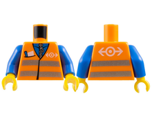 Part 973pb0278c01 - Torso Safety Vest with Reflective Stripes with Pocket and Train Logo Pattern / Blue Arms / Yellow Hands - De BrickPlaats