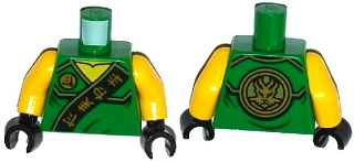 Part 973pb1913c01 - Torso Ninjago Robe with Gold Asian Characters on Black Sash and Lloyd Power Emblem Pattern / Yellow Arms / Black Hands - De BrickPlaats