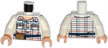 Part 973pb2087c01 - Torso Red and Blue Box Striped Shirt, Open Collar, Dark Blue Belt with Pouch Pattern / White Arms / Light Nougat Hands - De BrickPlaats