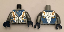 Part 973pb2279c01 - Torso Nexo Knights Armor with Orange and Gold Circuitry and Emblem with Blue Falcon Pattern / Flat Silver Arms / Dark Blue Hands - De BrickPlaats