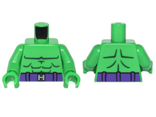 Part 973pb2291c01 - Torso Muscles Outline, Dark Purple Belt and Silver 'H' Buckle Pattern / Bright Green Arms / Bright Green Hands - De BrickPlaats