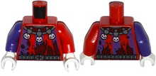 Part 973pb2298c01 - Torso Nexo Knights Tattered Shirt, Dark Bluish Gray Belt, Jester's Collar with Skulls Pattern / Red Arm Left / Dark Purple Arm Right / White Hands - De BrickPlaats