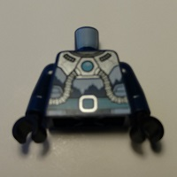Part 973pb2597c01 - Torso Armor with Medium Azure Round Crystal and Belt, Silver Tubes and Buckle and White Ice Pattern / Dark Blue Arms / Black Hands - De BrickPlaats