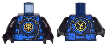 Part 973pb2613c01 - Torso Ninjago Armor with Blue Straps and Utility Belt with Lightning Power Emblem Pattern / Black Arms / Black Hands - De BrickPlaats