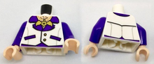 Part 973pb2622c01 - Torso Vest with Open Shirt, Bat Medallion and Hairy Chest Pattern / Dark Purple Arms / Light Nougat Hands - De BrickPlaats