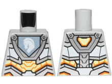 Part 973pb2641 - Torso Nexo Knights Armor with Orange and Gold Circuitry and Emblem with White Horse Pattern - De BrickPlaats