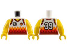 Part 973pb2736c01 - Torso Tank Top Basketball Jersey with '39' and Orange and Red Diamonds, Yellow Neck and Shoulders, Back Print Pattern / Yellow Arms / Yellow Hands - De BrickPlaats