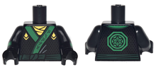 Part 973pb2785c01 - Torso Ninjago Robe with Gold Scarf and Diamonds, Green Sash and Emblem Pattern / Black Arms with Diamonds and Green Cuffs Pattern / Black Hands - De BrickPlaats