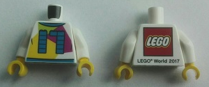 Part 973pb2855c01 - Torso LEGO World The Netherlands 2017 with Number 17 Pattern / White Arms / Yellow Hands - De BrickPlaats