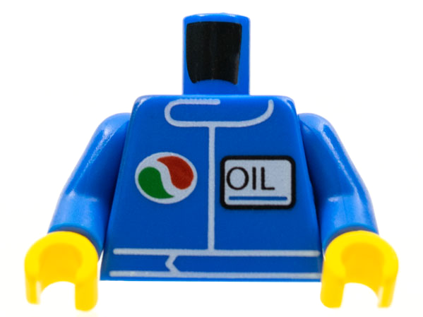 Part 973pb4274c01 - Torso Octan Logo and Upright Font 'OIL' Pattern / Blue Arms / Yellow Hands - De BrickPlaats