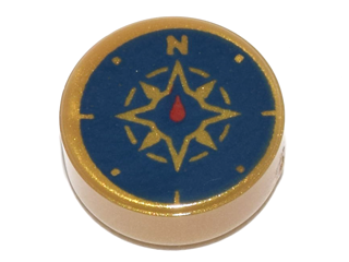 Part 98138pb045 - Tile, Round 1 x 1 with Dark Blue Compass Rose and Red Needle Pattern - De BrickPlaats