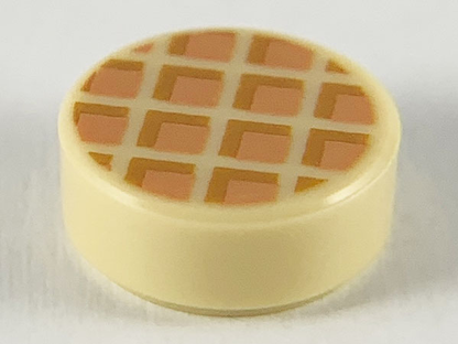Part 98138pb118 - Tile, Round 1 x 1 with Waffle, Nougat Squares with Medium Nougat Edges Pattern - De BrickPlaats
