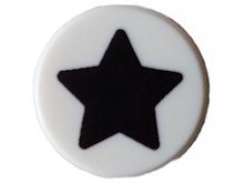 Part 98138pb363 - Tile, Round 1 x 1 with Black Star Pattern - De BrickPlaats