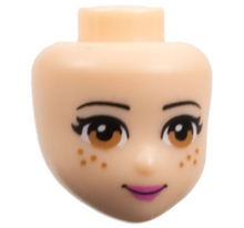 Part 98705 - Mini Doll, Head Friends with Medium Nougat Eyes and Freckles, Dark Pink Lips and Closed Mouth Pattern - De BrickPlaats