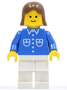 Minifig but040 - Shirt with 6 Buttons - Blue, White Legs, Brown Female Hair - De BrickPlaats