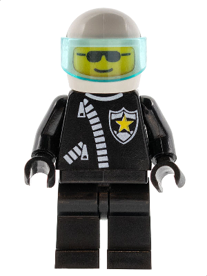 Minifig cop005 - Police - Zipper with Sheriff Star, White Helmet, Trans-Light Blue Visor, Sunglasses - De BrickPlaats