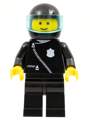 Minifig cop027 - Police - Zipper with Badge, Black Legs, Black Helmet, Trans-Light Blue Visor - De BrickPlaats