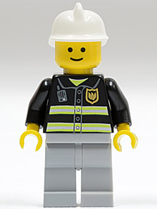 Minifig cty0035 - Fire - Reflective Stripes, Light Bluish Gray Legs, White Fire Helmet, Standard Grin - De BrickPlaats