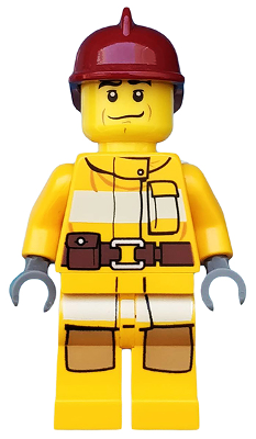 Minifig cty0286 - Fire - Bright Light Orange Fire Suit with Utility Belt, Dark Red Fire Helmet - De BrickPlaats