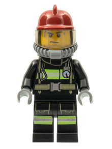Minifig cty0348 - Fire - Reflective Stripes with Utility Belt, Dark Red Fire Helmet, Yellow Air Tanks, Sweat Drops - De BrickPlaats