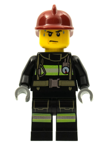 Minifigur cty0351 – Feuerwehr – Reflektierende Streifen mit Ausrüstungsgürtel, dunkelroter Feuerwehrhelm, Schweißtropfen
