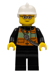 Minifig cty0508 - Fire - Reflective Stripe Vest with Pockets and Shoulder Strap, White Fire Helmet, Glasses - De BrickPlaats