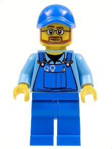 Minifig cty0544 - Overalls with Tools in Pocket Blue, Blue Cap with Hole, Beard and Glasses - De BrickPlaats
