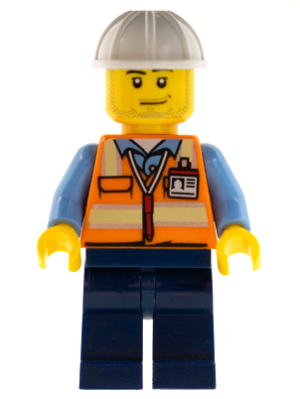 Minifig cty0557 - Space Engineer, Male, Orange Vest, Dark Blue Legs, White Construction Helmet, Stubble - De BrickPlaats