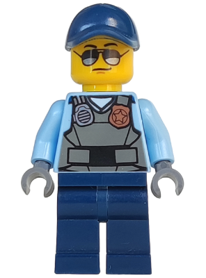 Minifig cty0619 - Police - City Officer, Sunglasses, Gray Vest with Radio and Gold Badge, Dark Blue Legs, Dark Blue Cap - De BrickPlaats