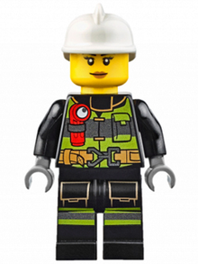 Minifig cty0627 - Fire - Reflective Stripes with Utility Belt and Flashlight, White Fire Helmet, Peach Lips - De BrickPlaats