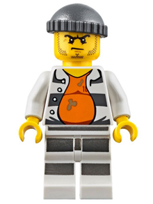 Minifig cty0643 - Police - Jail Prisoner 18675, Open Shirt, Striped Legs, Gray Knit Cap - De BrickPlaats