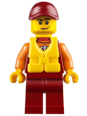 Minifig cty0810 - Coast Guard City - Lifeguard, Dark Red Cap with Smirk and Life Jacket - De BrickPlaats